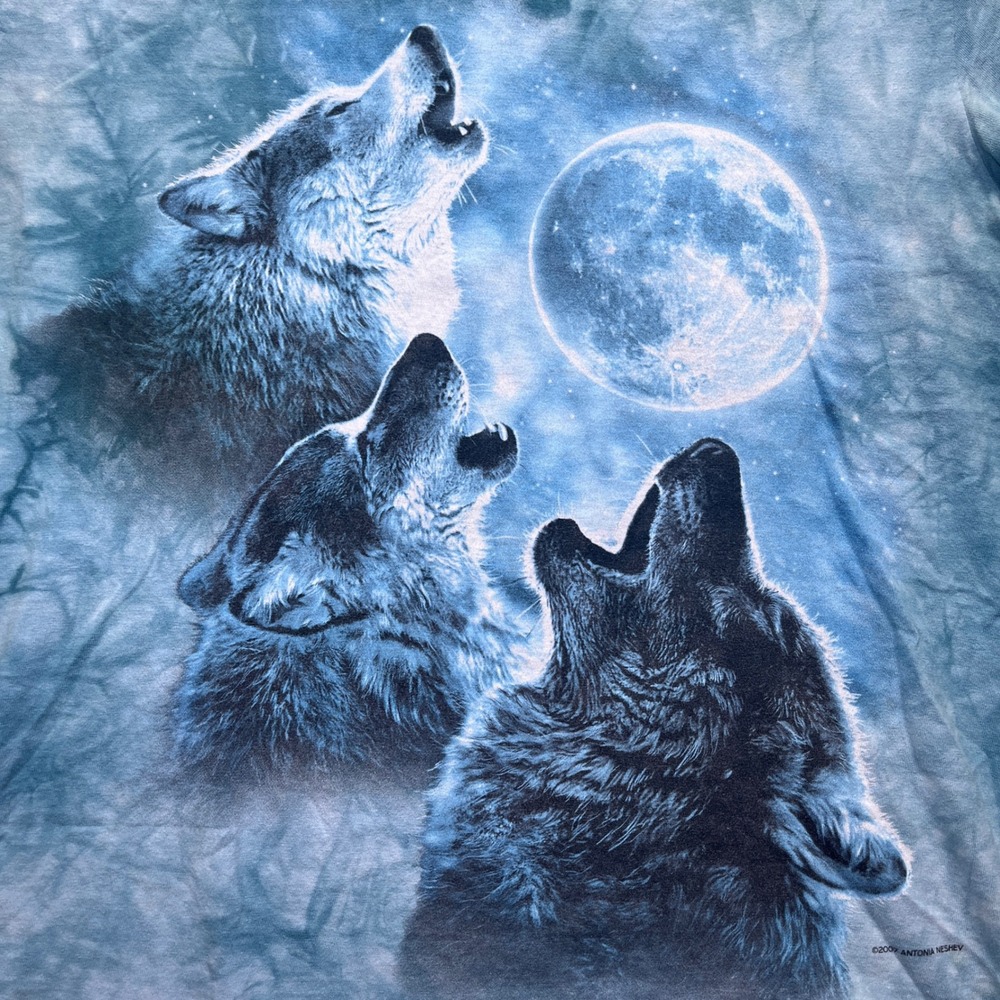 Gildan T-Shirt Mens M Blue Good Howling Wolves Moon Tie Dye Antonia Neshev